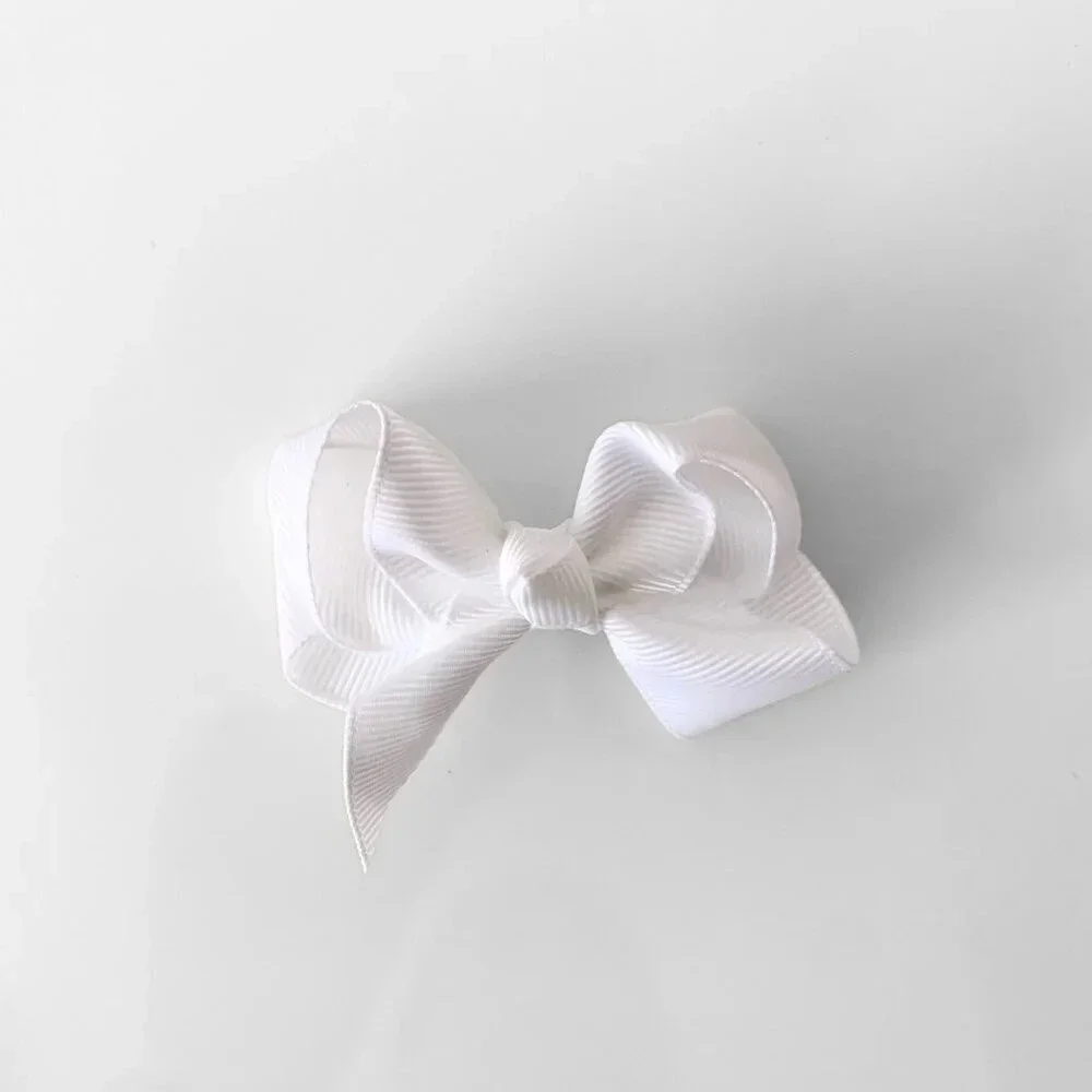 Set of 2 Pretty Girls Hair Bows Grosgrain Ribbon Clips Hair Accessories White